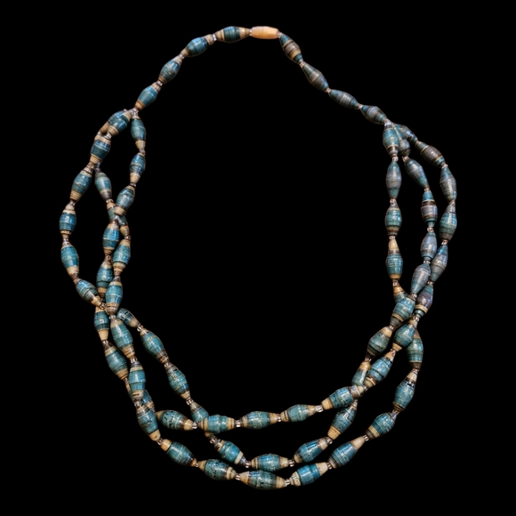 Artisan Jewelry - Boho Blue Paper Beaded Necklace